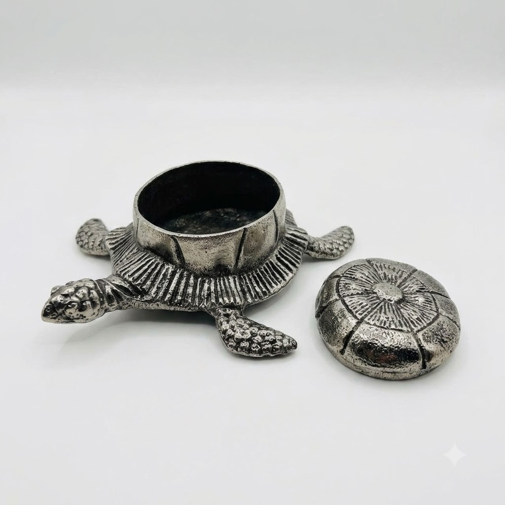 Antique Metal Turtle Candle Holder with Detachable Shell Lid