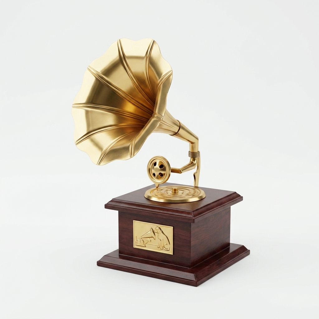 Vintage gramophone showpiece for home decor in brown and gold