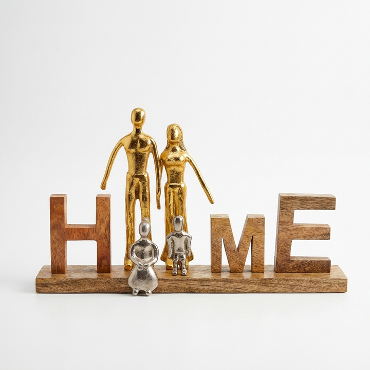 Family home decor showpiece with elegant HOME lettering and family figures
