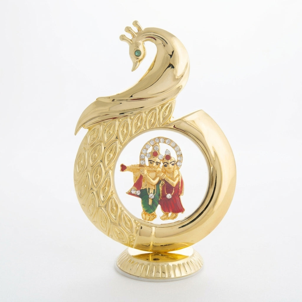 Premium spiritual peacock décor with Radha Krishna centerpiece