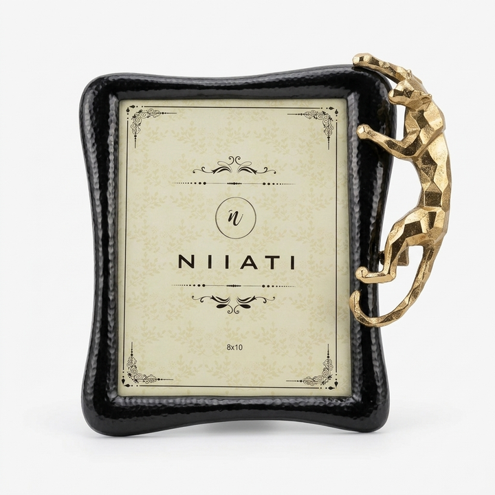 Luxury decorative photo frame with black and gold statement detailing