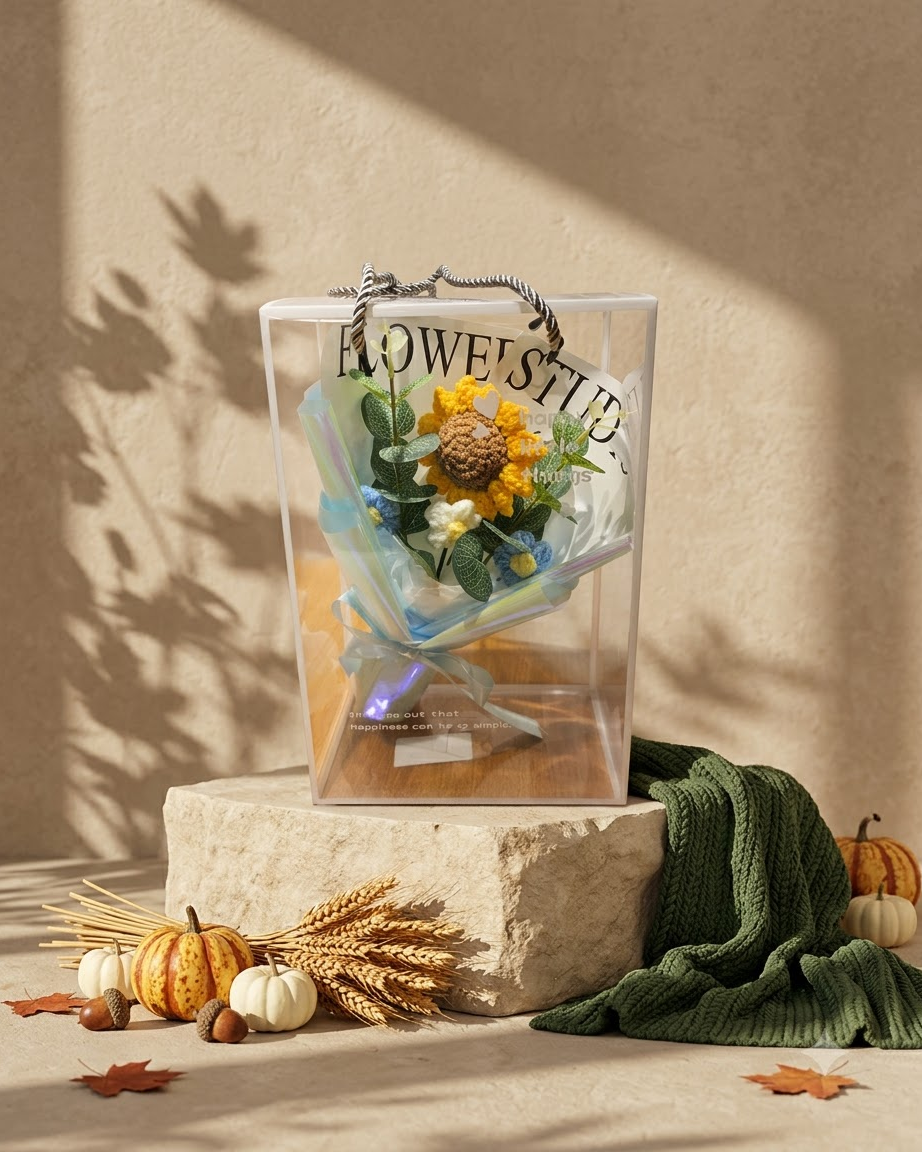 Blue Crochet Sunflower Bouquet Gift Box