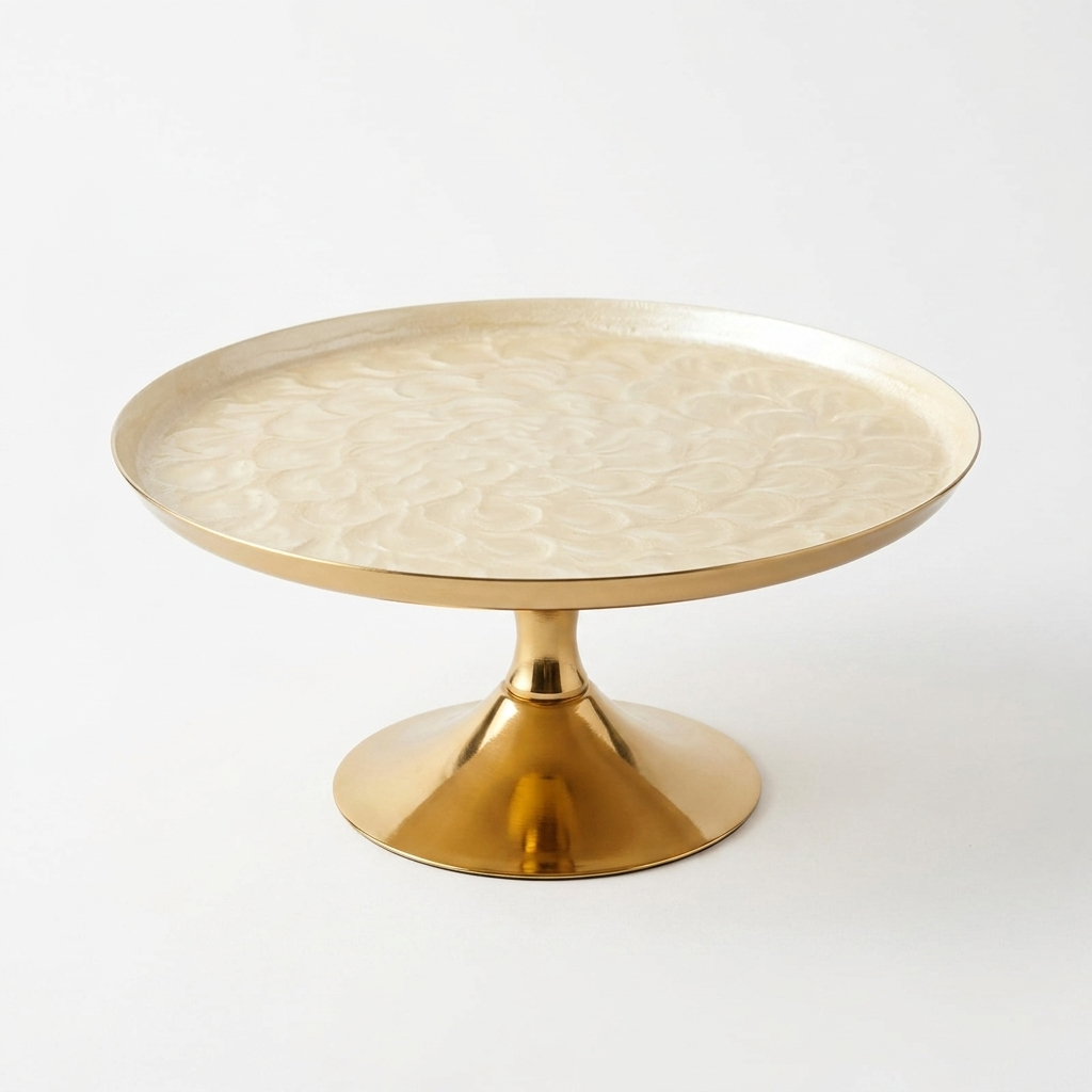 Luxury gold pedestal tray with elegant textured round top