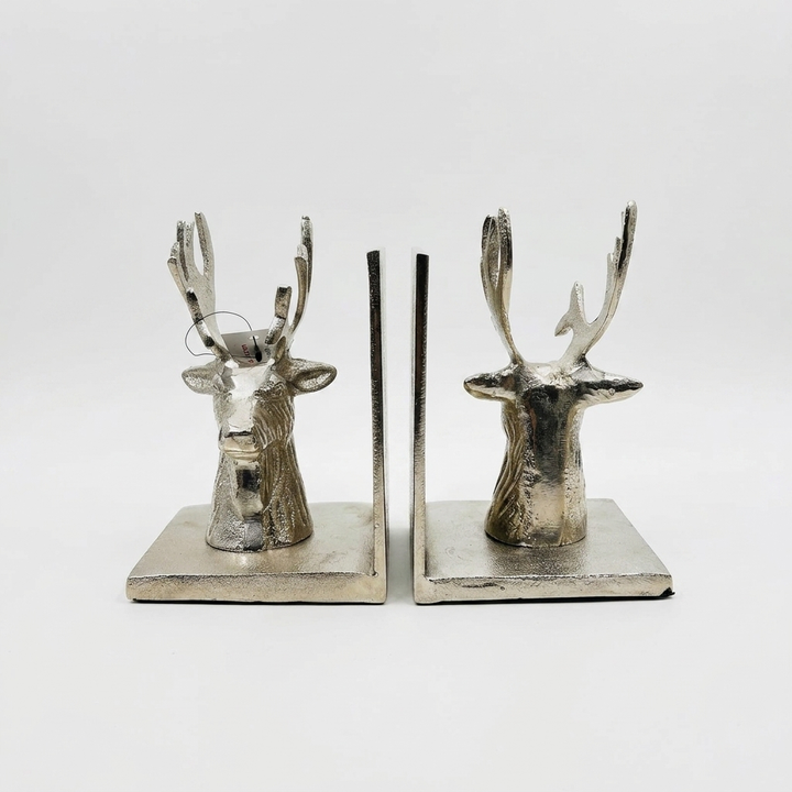 Silver Deer Head Bookends – Set of 2