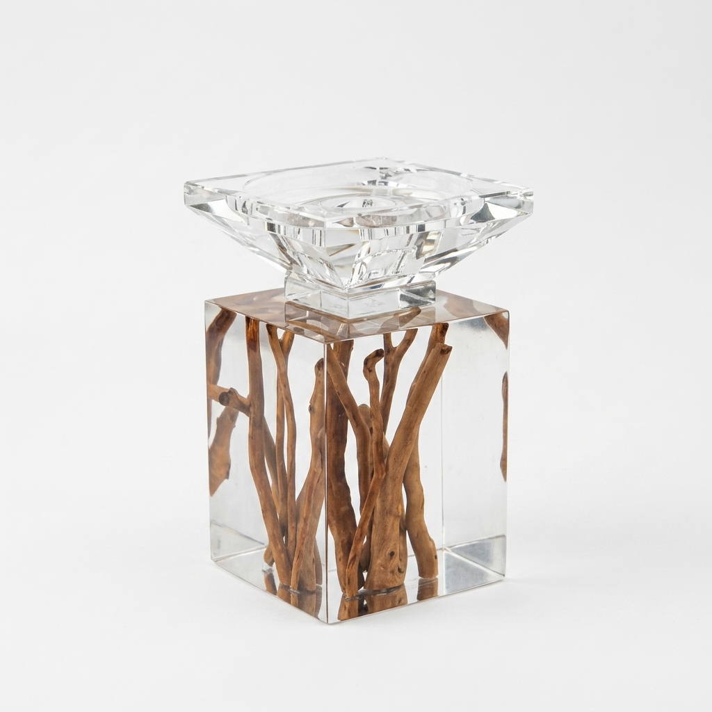 Crystal Ashtray with Wooden Base