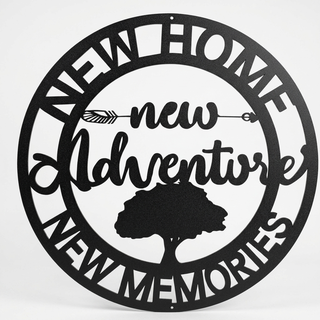 New Adventures New Memories wall decor in matte black finish