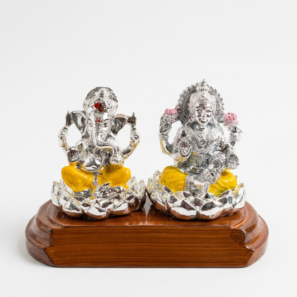 Premium Lakshmi Ganesha idol pair with silver gold finish