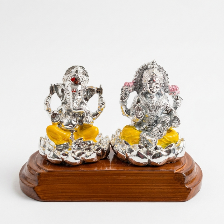 Premium Lakshmi Ganesha idol pair with silver gold finish