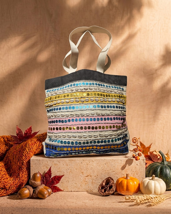 Tote Bag with Cowrie Shell Detailing