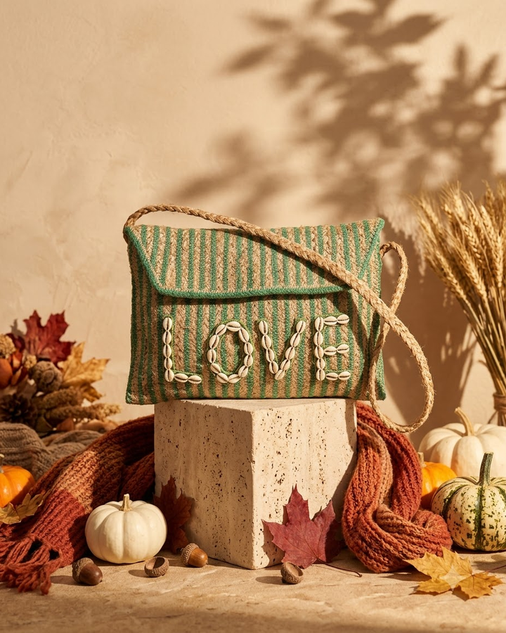 Green &amp; Beige Striped Sling Bag