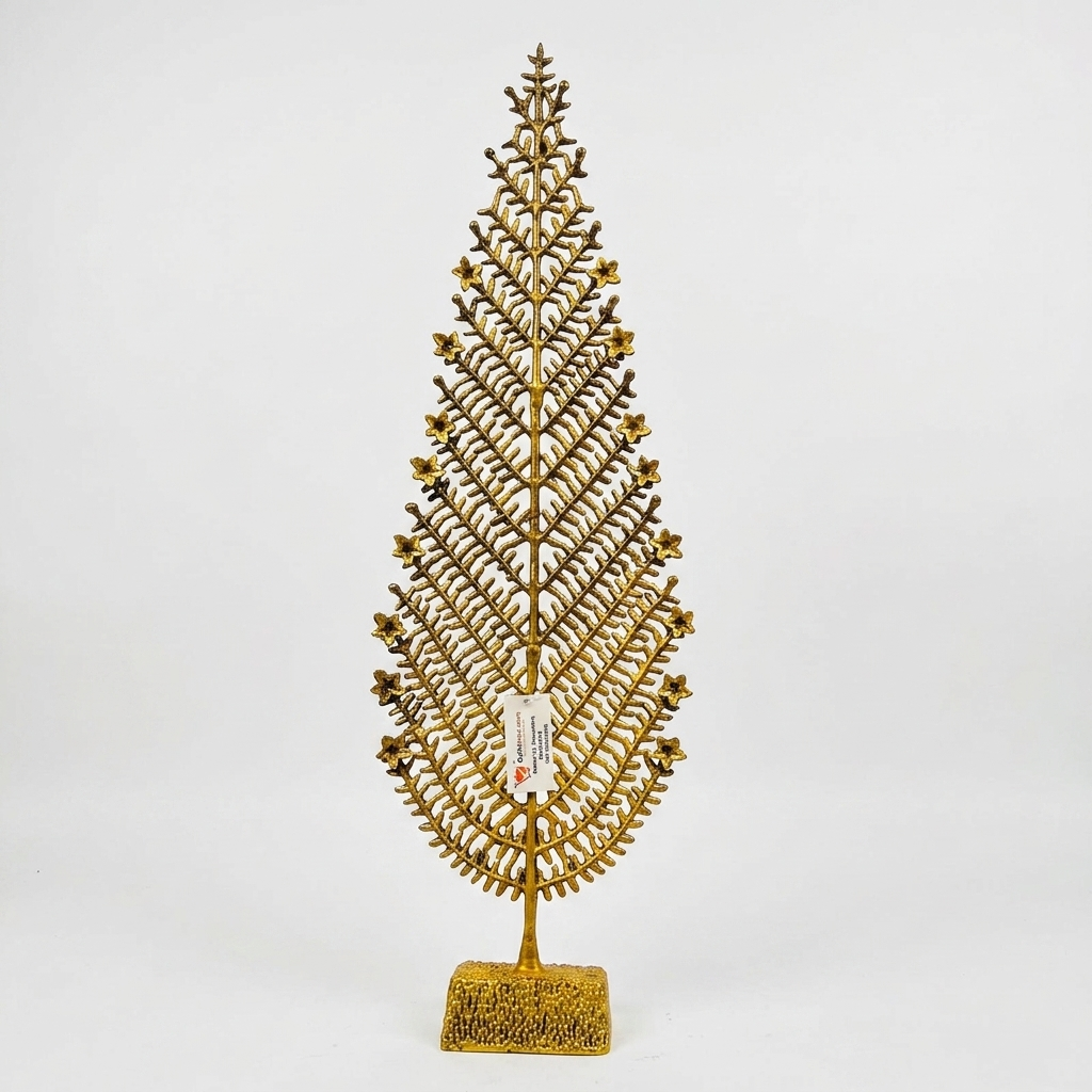 Golden leaf table sculpture with intricate botanical design for luxury home decor