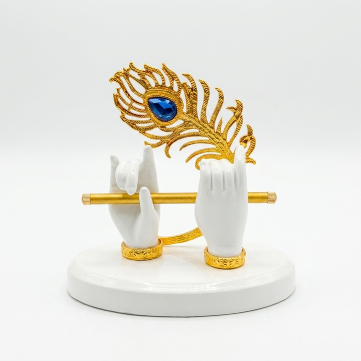 Krishna hand flute showpiece with peacock feather