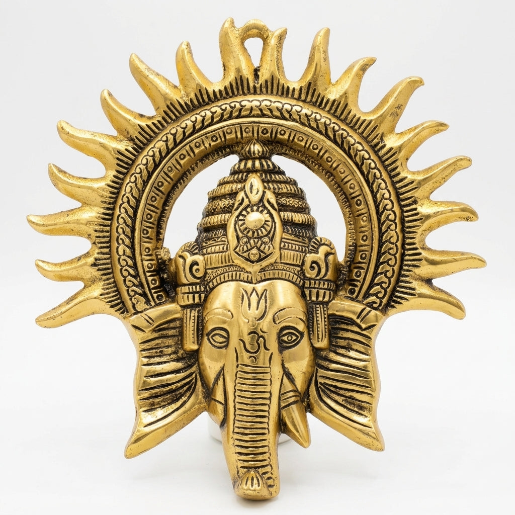 Decorative Brass Finish Ganesha Sun Wall Decor with antique brass finish for entrance wall