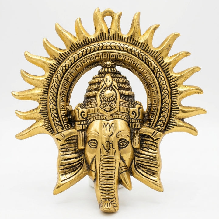 Decorative Brass Finish Ganesha Sun Wall Decor with antique brass finish for entrance wall