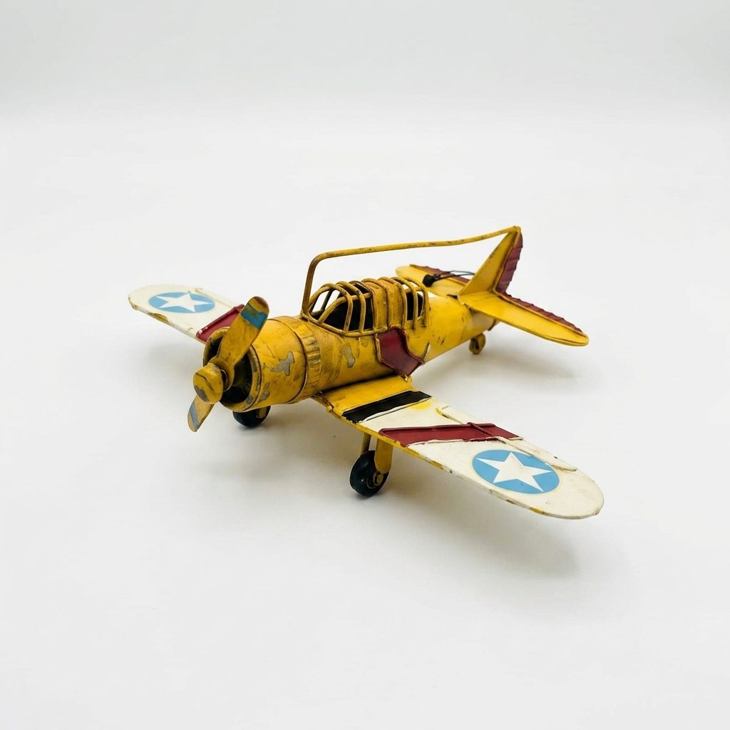 Retro aviator plane table decor in yellow with classic aircraft styling