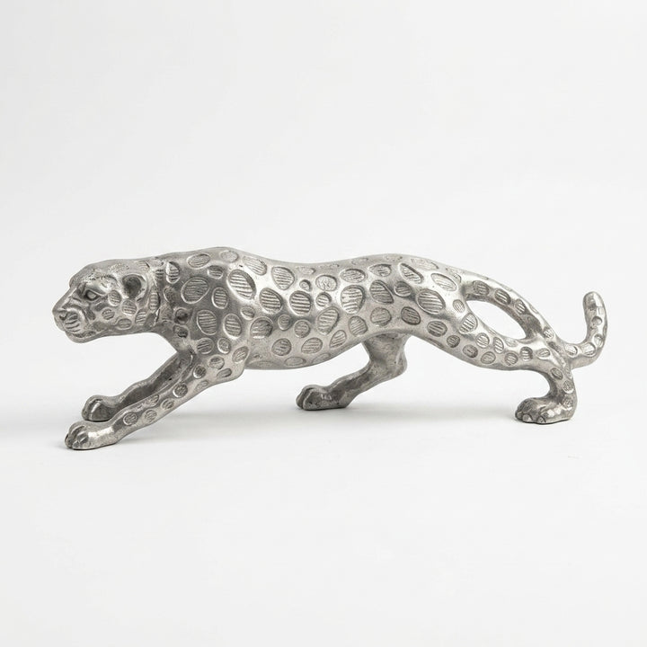 Silver leopard figurine for home decor with luxury textured finish