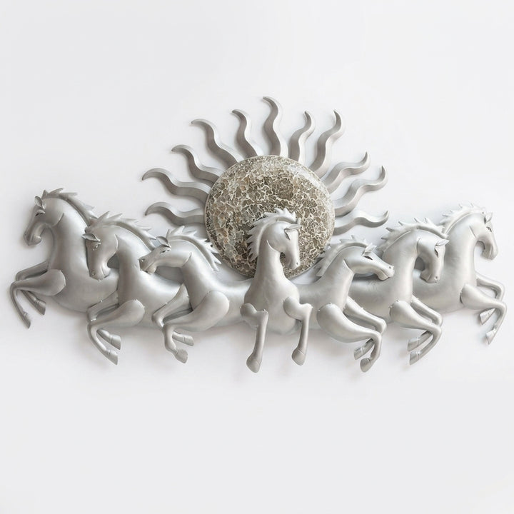 Elegant Vastu inspired Silver Finish Seven Running Horses Wall Decor for home