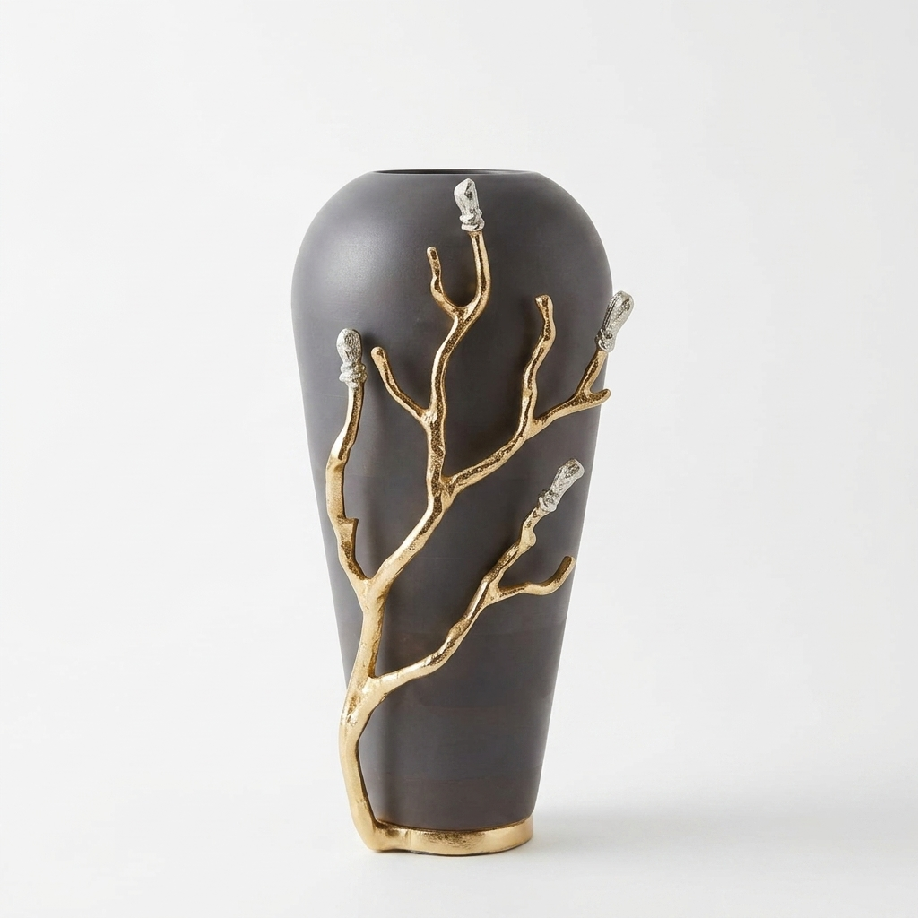 Black Gold Decorative Vase with Golden Branch