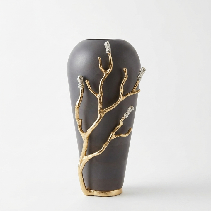 Black Gold Decorative Vase with Golden Branch