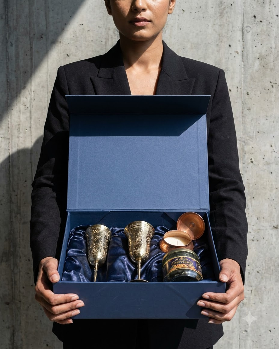 Brass-Style Gift Set with Cups &amp; Candle