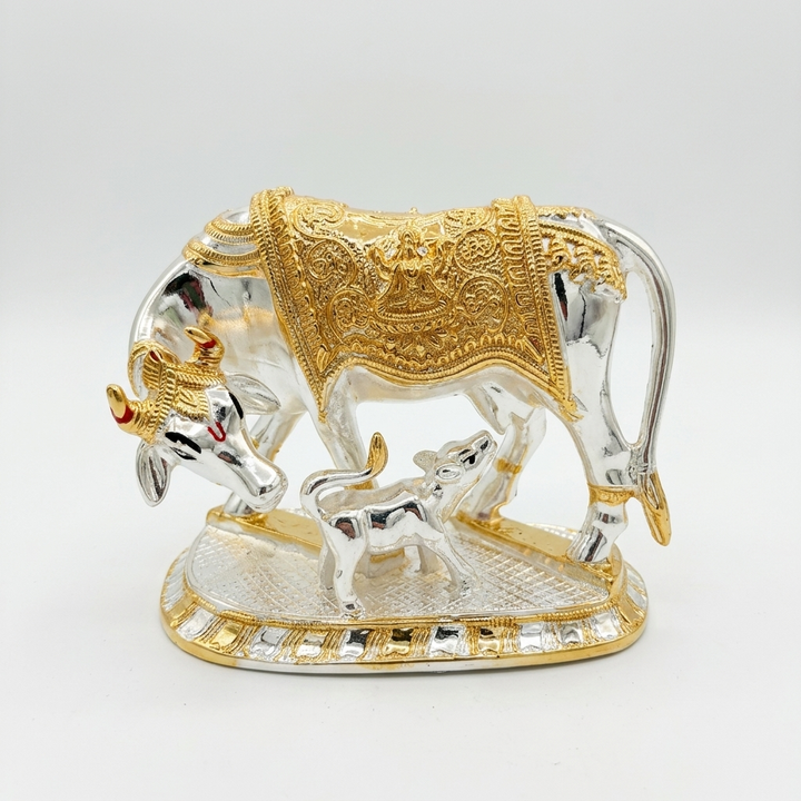Premium Kamdhenu cow and calf showpiece with ornate detailing
