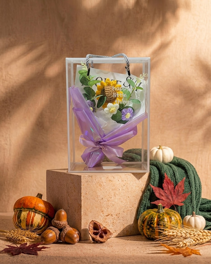 Crochet Flower Bouquet in Clear Gift Box