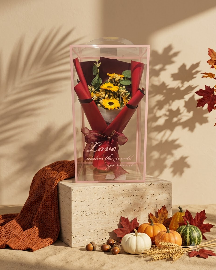 Sunflower Bouquet in Pink Gift Box