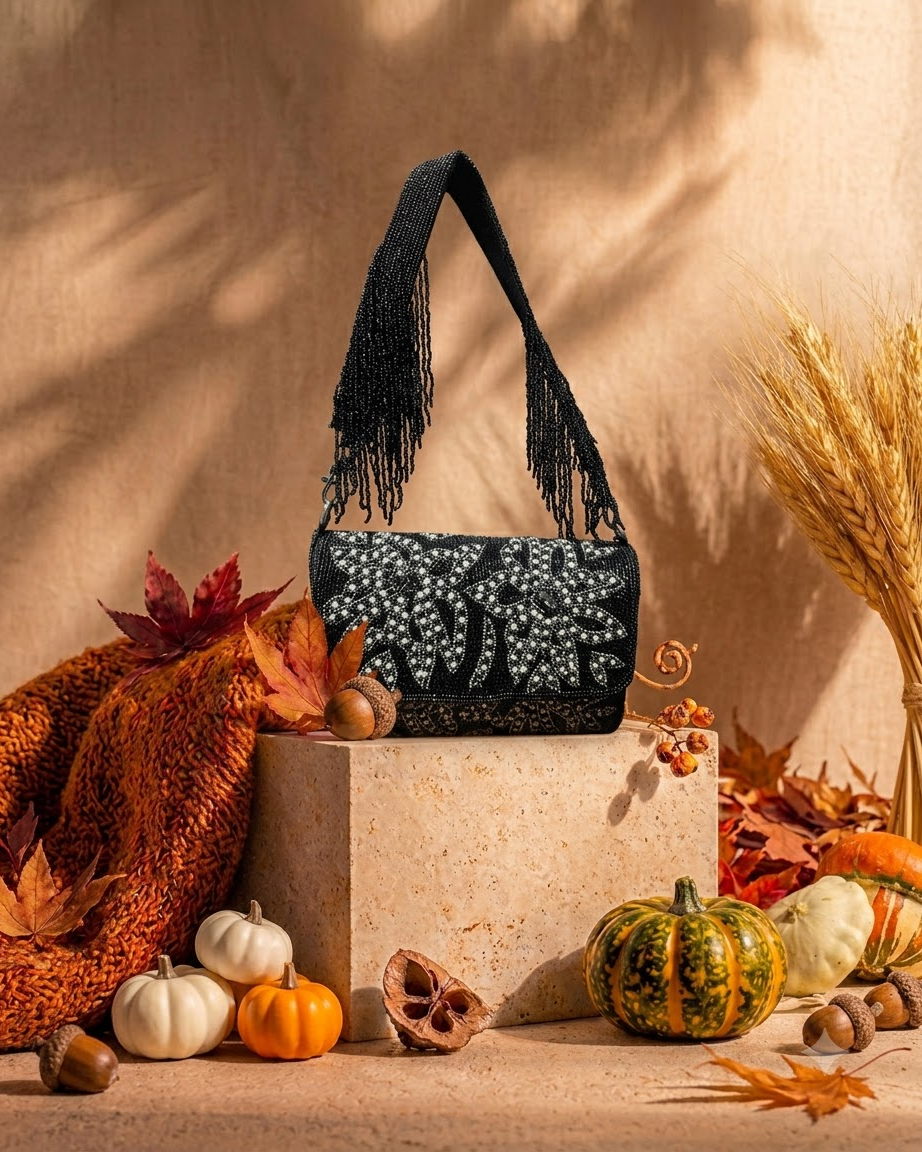Black Beaded Shoulder Bag