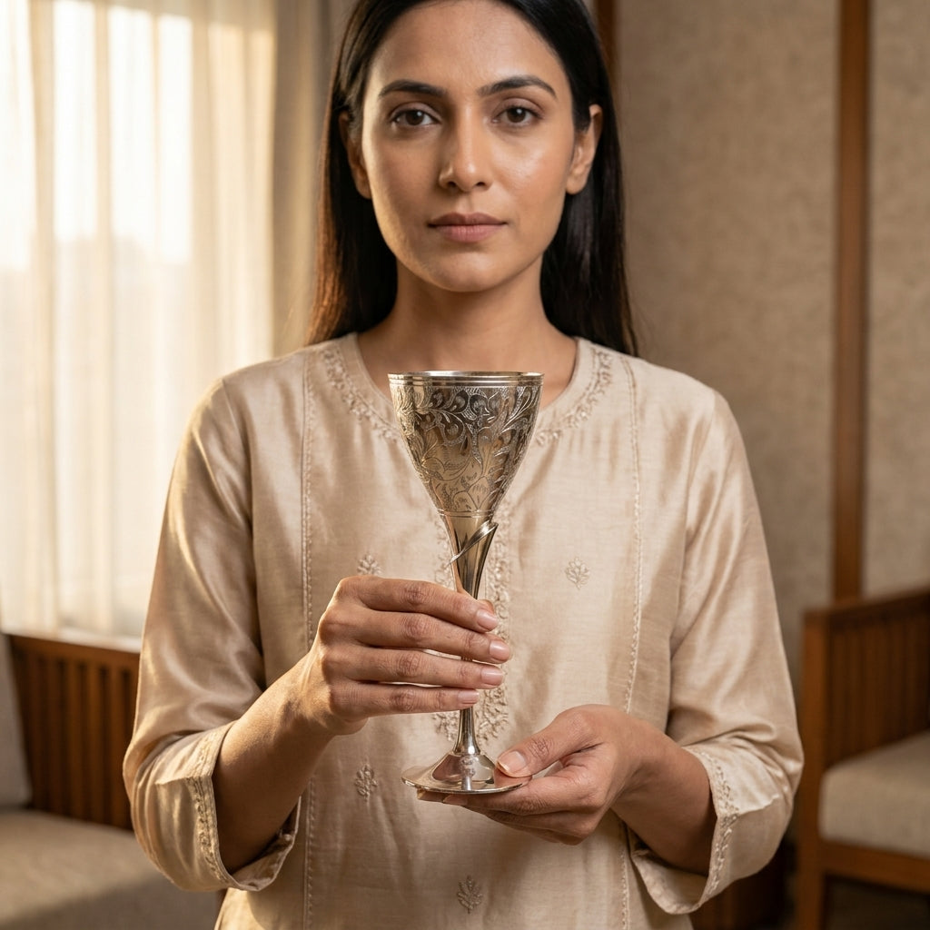 Premium engraved silver finish goblet for luxury gifting