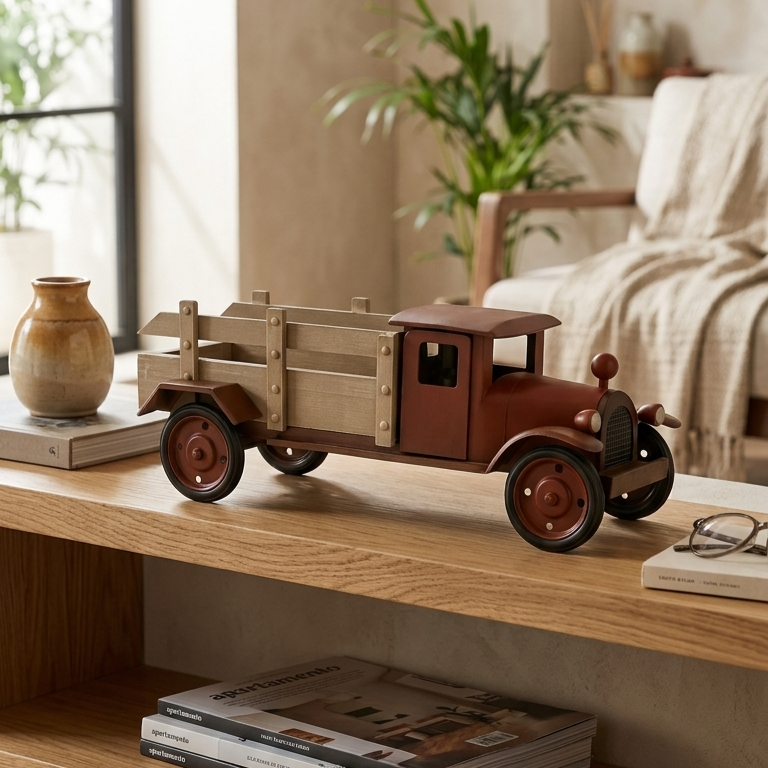 Classic wooden truck decorative model for living room, office desk, bookshelf and farmhouse interior styling