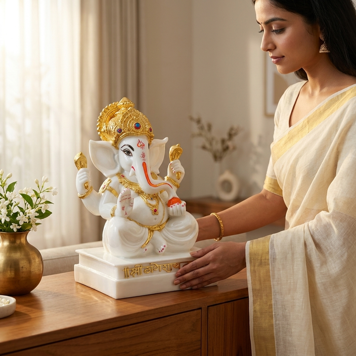 Premium White Ganesha Idol for pooja room and gifting