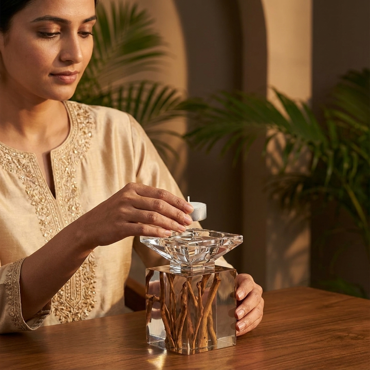Crystal Ashtray with Wooden Base