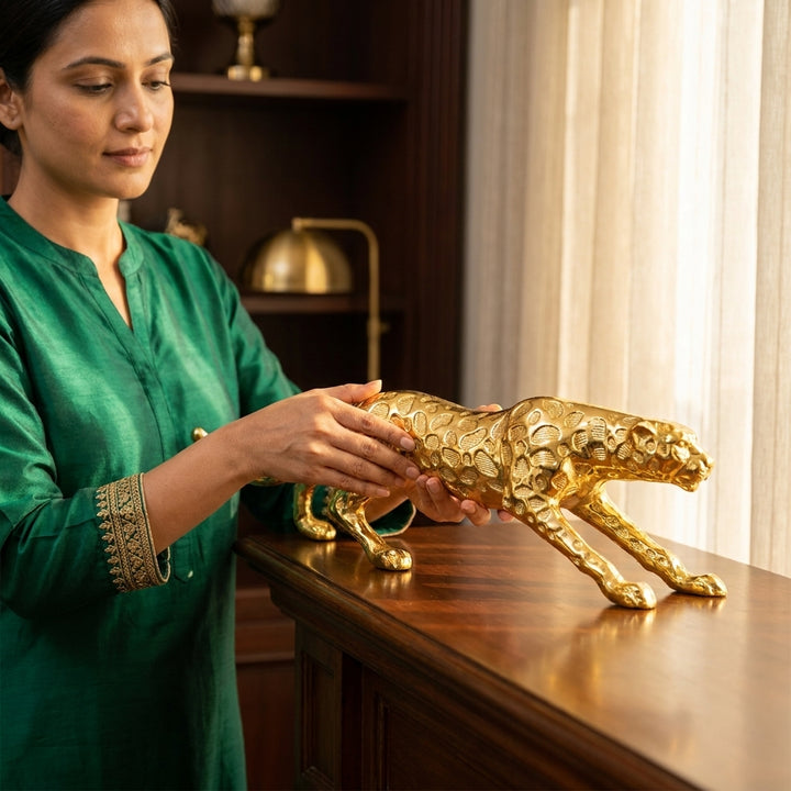 Luxury Golden Leopard Figurine gift for premium home styling