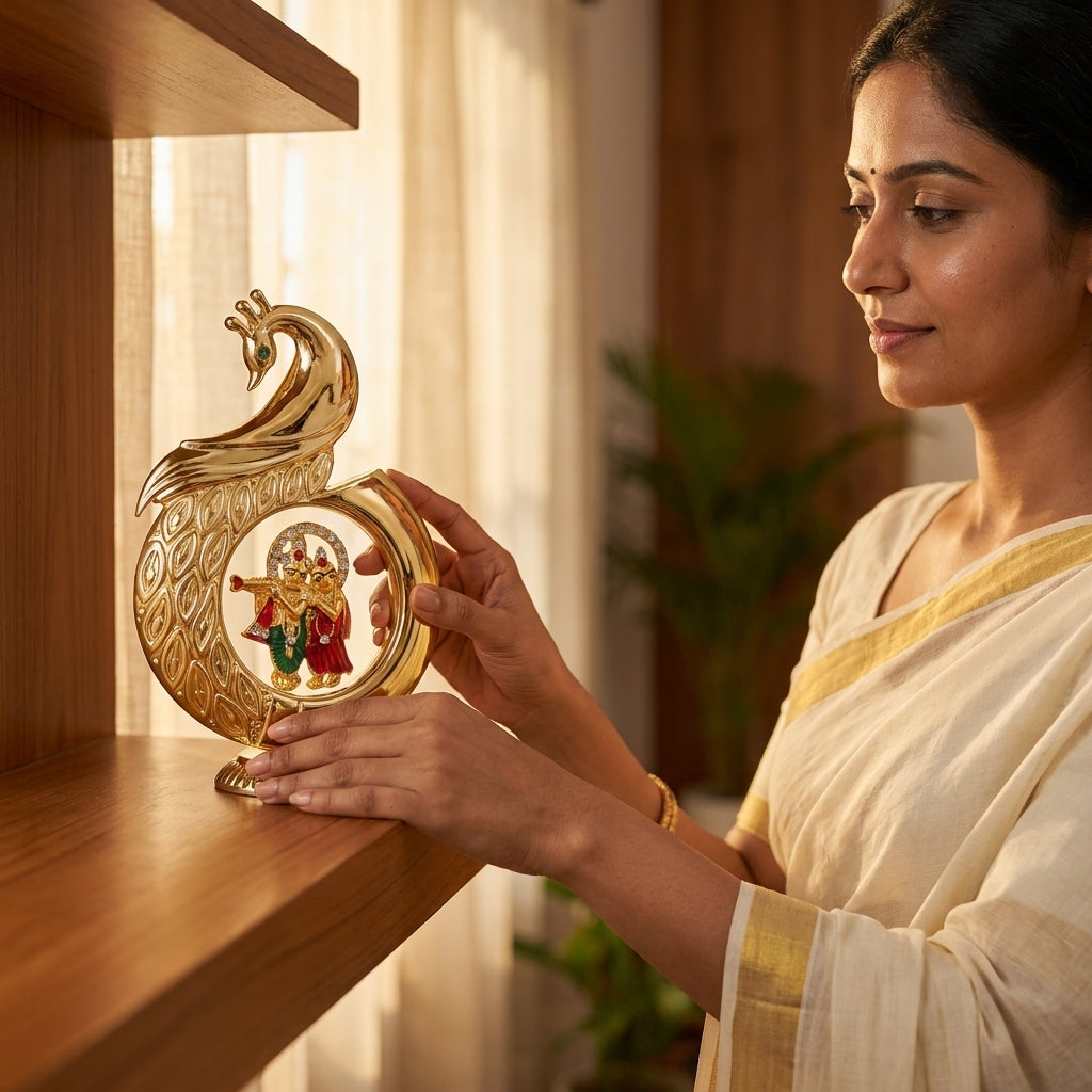 Luxury Radha Krishna peacock decorative showpiece for home décor
