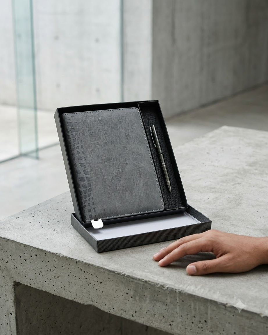 Grey Notebook and Pen Gift Set