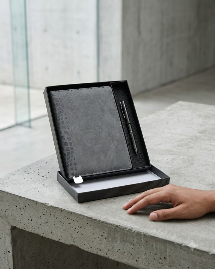 Grey Notebook and Pen Gift Set