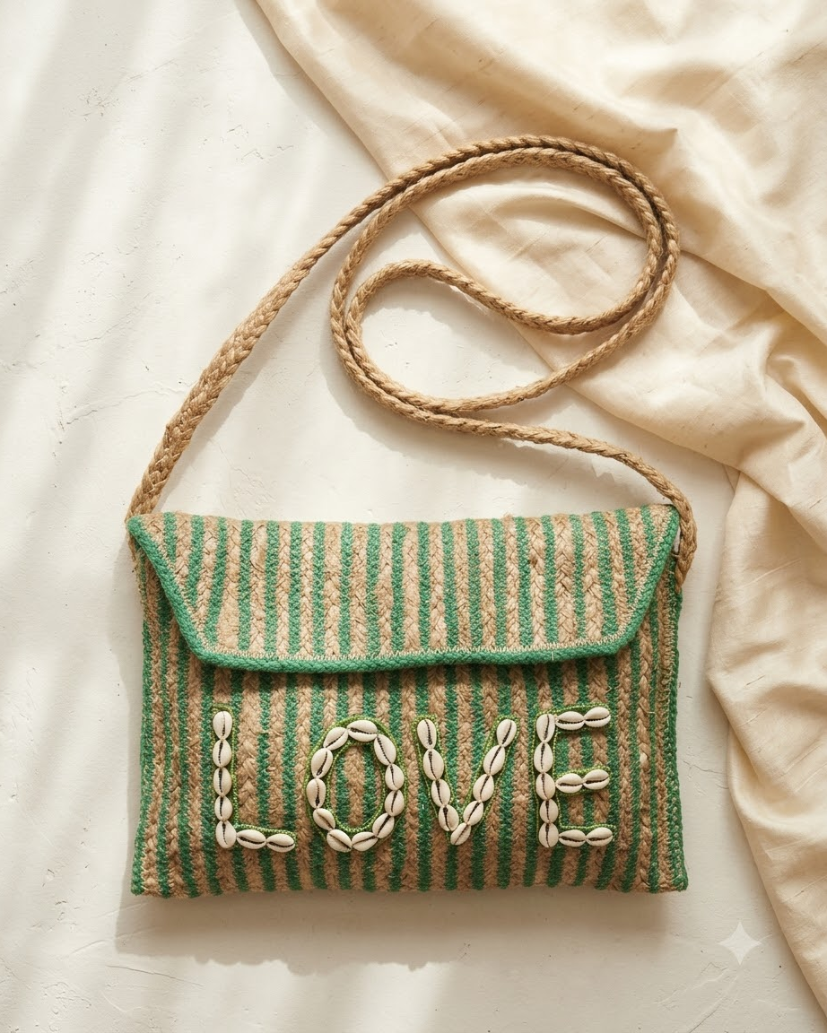 Green &amp; Beige Striped Sling Bag