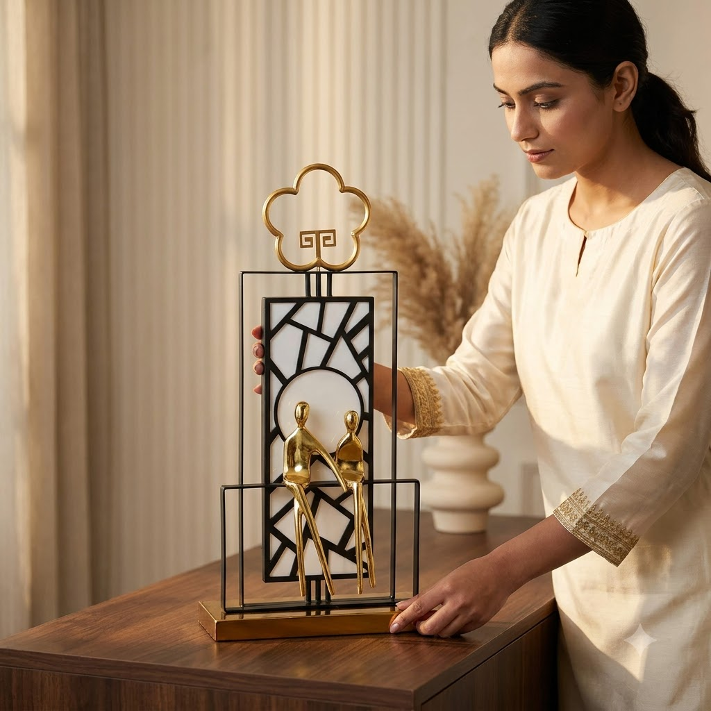 Modern Couple Decorative Showpiece with Gold &amp; Black Frame