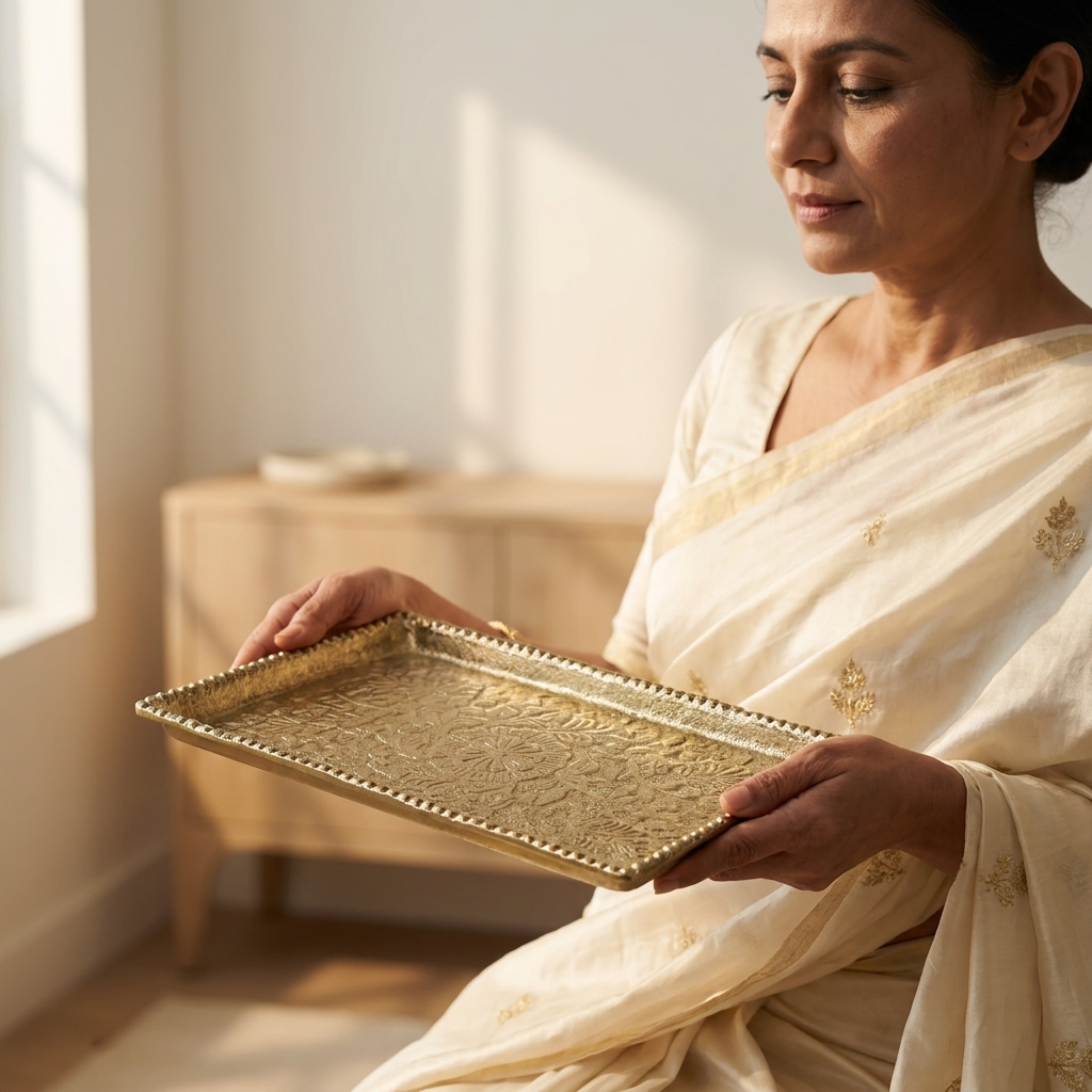 Handcrafted Antique Gold Decorative Tray