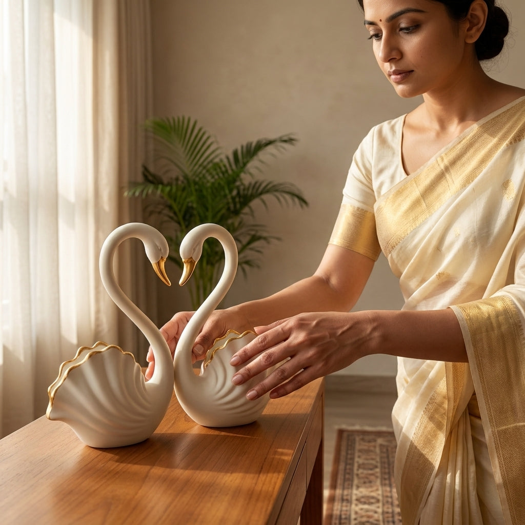 Luxury Swan Couple Showpiece for festive gifting