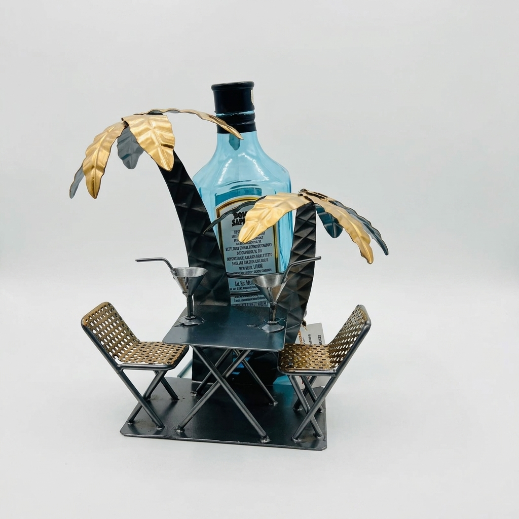 Metal Palm Tree Bottle Holder with Table &amp; Chairs | Bar Décor