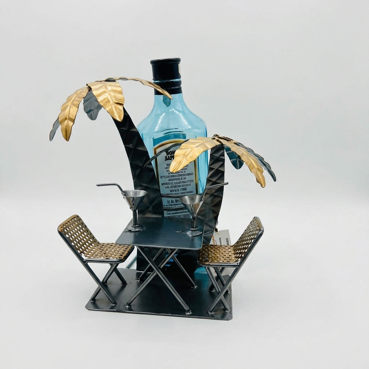 Metal Palm Tree Bottle Holder with Table &amp; Chairs | Bar Décor