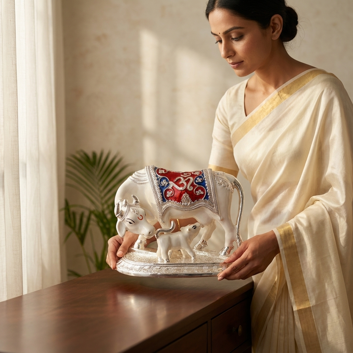 Traditional Cow and Calf Showpiece for Indian home and festive decor