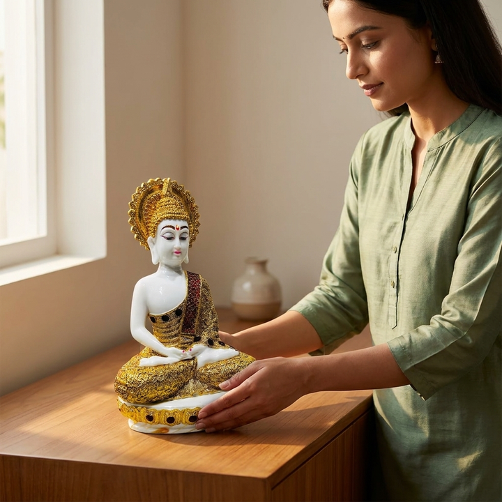 Luxury Buddha idol in white and gold for gifting