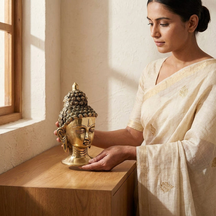 Brass finish Buddha head statue for luxury home décor