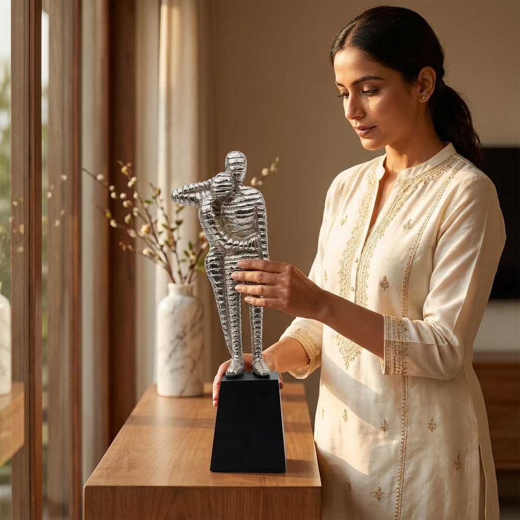 Abstract Silver Human Sculpture