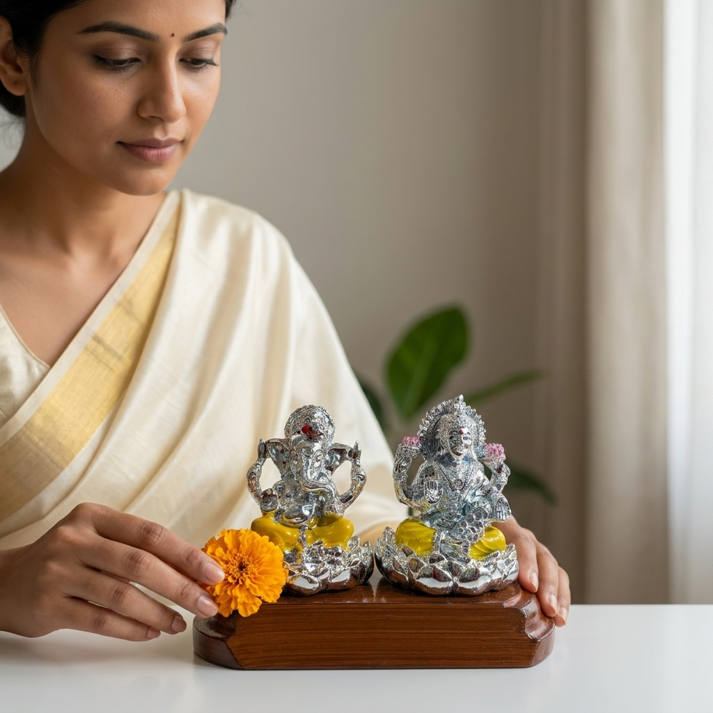 Premium Lakshmi Ganesha Idol Pair with ornate pedestal