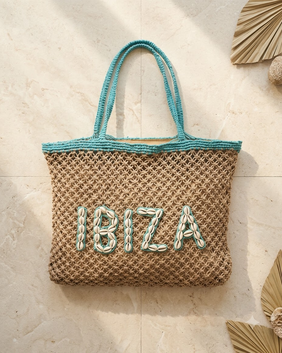 Beige &amp; Turquoise Ibiza Tote Bag