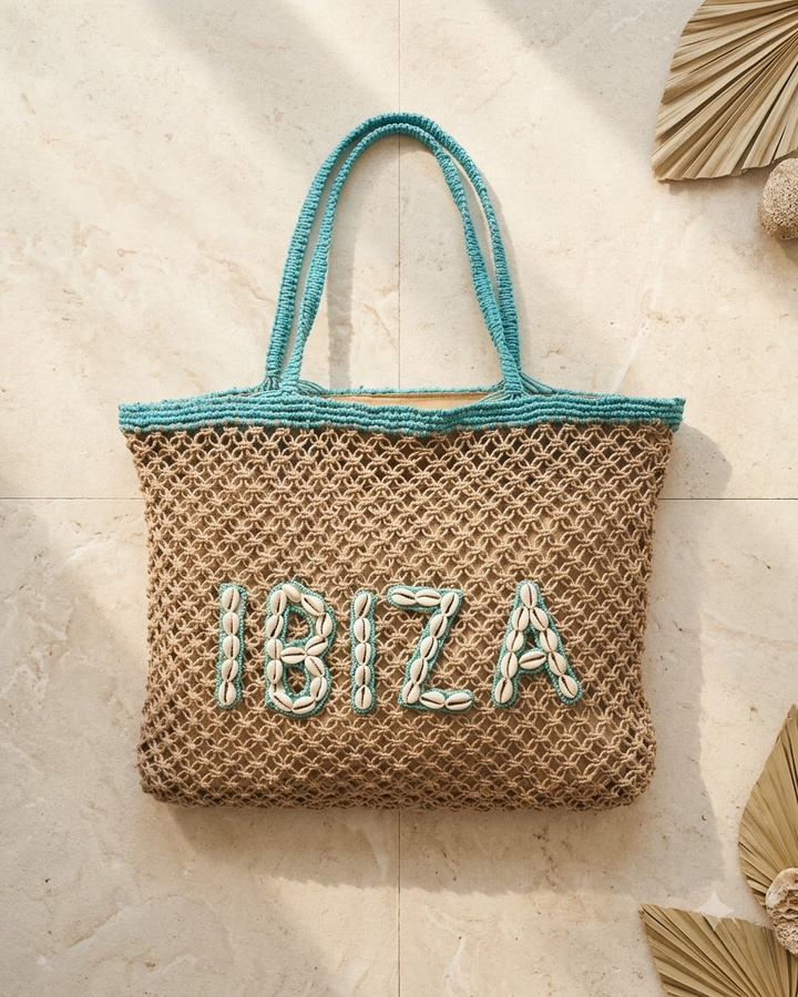 Beige &amp; Turquoise Ibiza Tote Bag