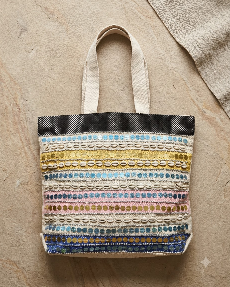 Tote Bag with Cowrie Shell Detailing